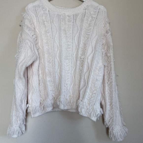 12th Tribe Lorie Beige Fringe Sweater Boho Oversized Crewneck Sweater Women’s M - Picture 12 of 12